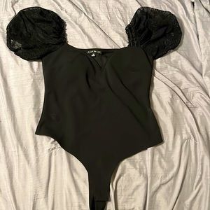 Size medium black body suit with lace short sleeves